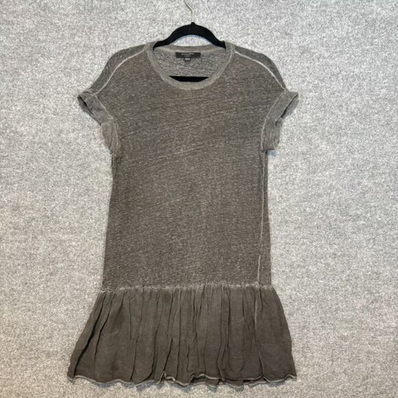 All Saints Dresses & Skirts - All Saints Dress Womens XS Gray Short Sleeve Jody Jersey Dress Linen Ruffle Hem